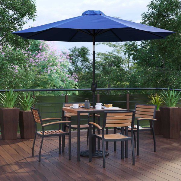 Flash Furniture Patio Set-35" Table-4 Chairs-Navy Umbrella-Base XU-DG-810060064-UB19BNV-GG